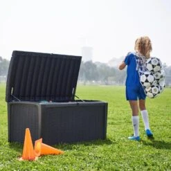 Coffre De Jardin Résine Rio 416L Gris Anthracite -LeafJoy Shop 9745a coffre jardin resine rio 416l anthracite t1000